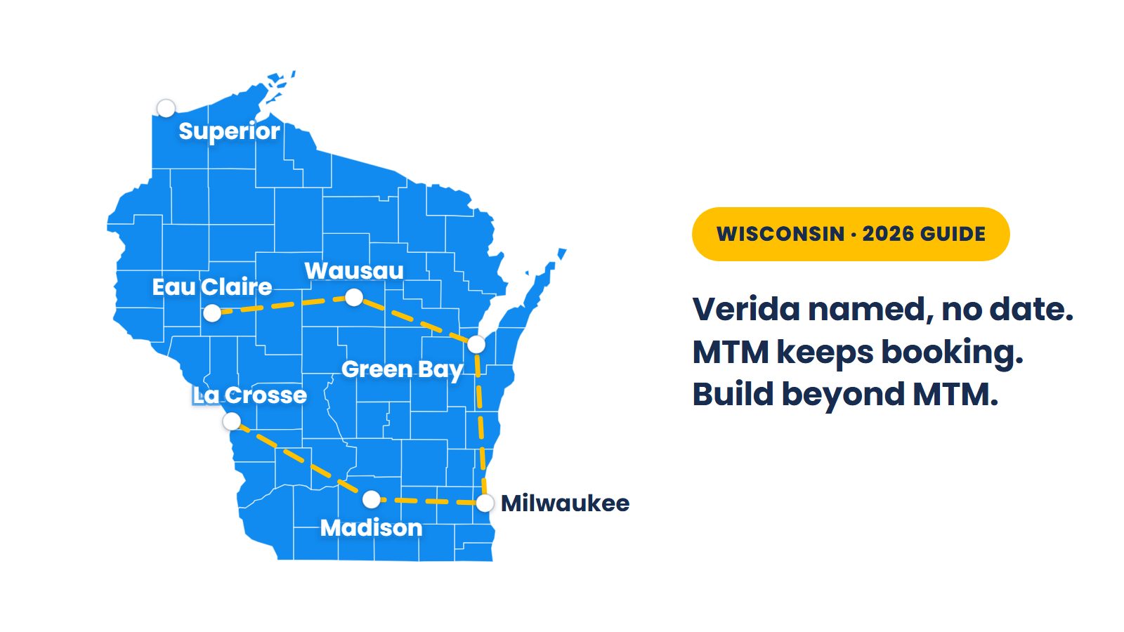 Map of Wisconsin's 72 counties: Verida is named with no date, MTM keeps booking BadgerCare Plus and Medicaid rides, and owners build beyond MTM