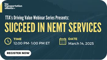 TTA Driving Value webinar card: Succeed in NEMT Services, March 14, 2025
